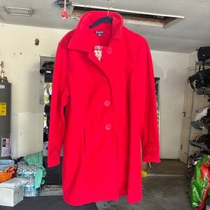 Roaman's Bright Red Button-Front Pea Coat